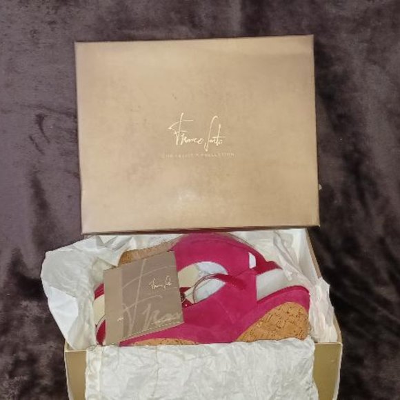 Cherry Red Suede Franco Sarto Cork Wedge Heels - Picture 5 of 7